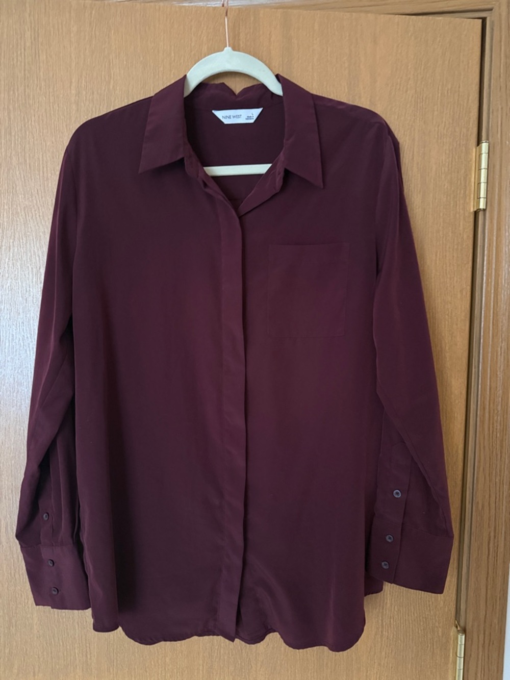 Nine West Burgundy Button‑Front Blouse – Size Large